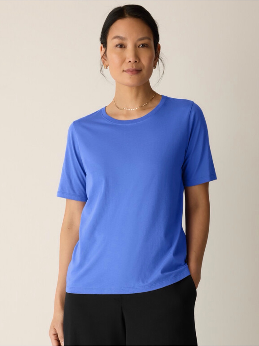 Eileen Fisher Organic Pima Cotton Jersey Tee Blue Star Short Sleeve Top S